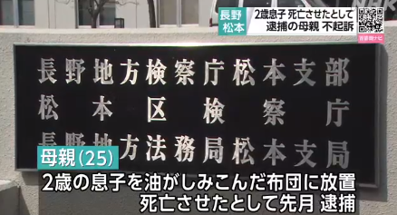 油を染み込ませた布団に二歳児放置し死なせた母親不起訴