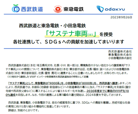 西武、東急と小田急から80年代の中古鉄道車両をSDGsを理由に100両も譲り受ける