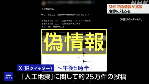 能登半島地震の原因を『人工地震』と主張する投稿２５万件　８５０万回近く閲覧されたものも