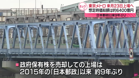 東京メトロ、1万株(想定価格ベースで1100万円)あれば全線乗り放題の身分になることが判明